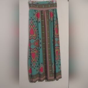 💚 3 For $15 African Print Teal and Pink High Waisted Maxi Skirt